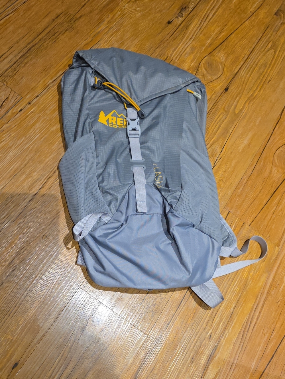 REI Gray Backpack with Yellow Logo Accents Flash 22